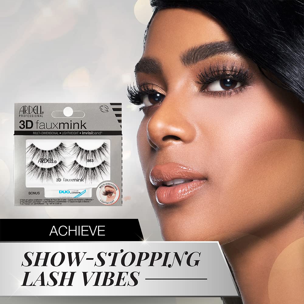 Ardell 3D Faux Mink Lashes 863 with DUO Lash Adhesive Pipette, 1g - Long-Lasting, Natural Look False Eyelashes, 1 Pack Beauty & Personal Care Ardell