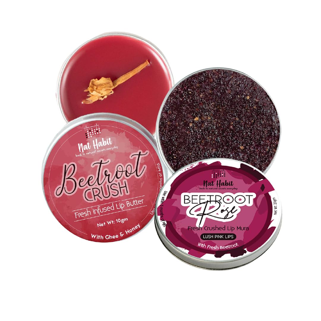 Nat Habit Beetroot Rose Fresh Lip Scrub, 12g, & Lip Balm, 10g, For Dry Lips, Combo For Women & Men, Natural Pink Lips Beauty and Personal Care Nat Habit