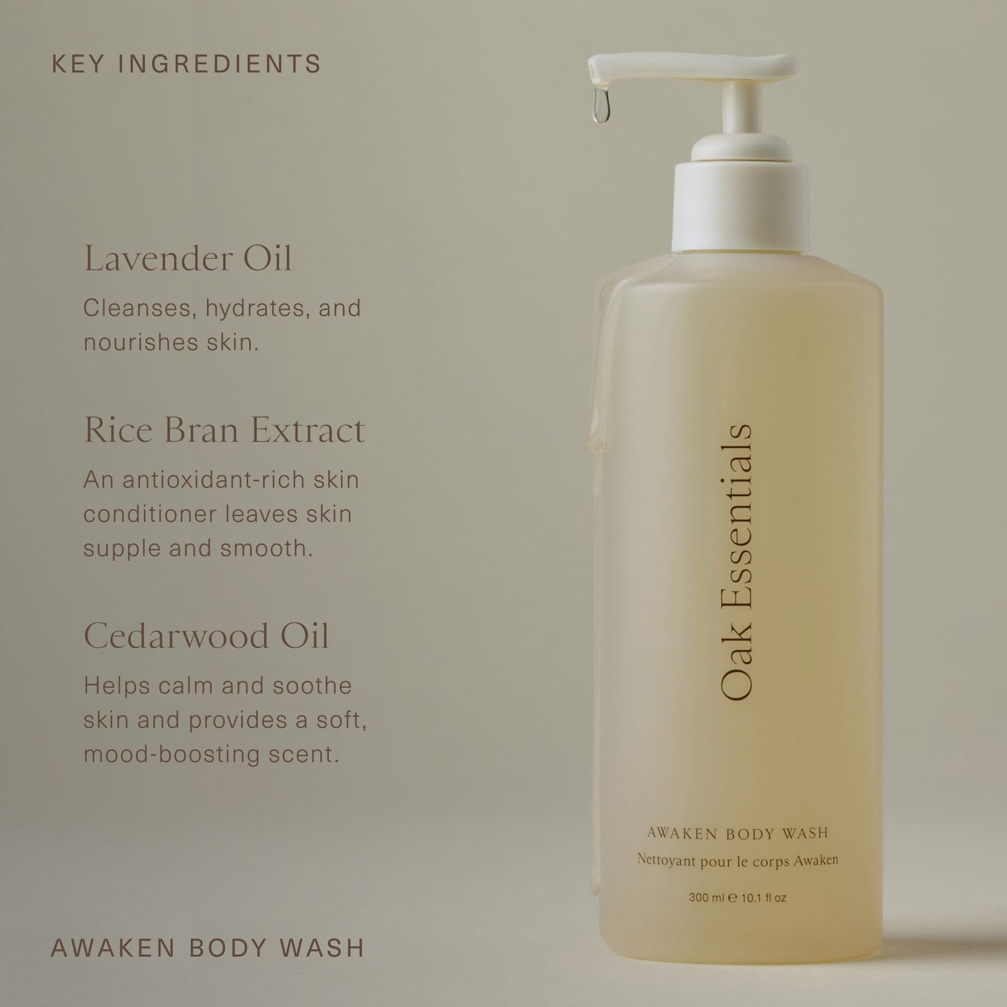 Oak Essentials Awaken Body Wash, Luxury Hydrating Shower Gel with Lavender Oil, Cedarwood Oil and Rice Bran Extract, Gentle Cleanser for Women, Ideal Beauty & Personal Care Oak Essentials