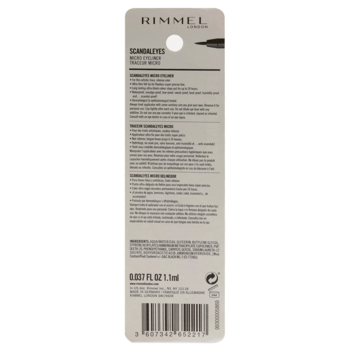 Rimmel London Scandaleyes Micro Eyeliner, Waterproof, Long-Wearing, Smudge-Proof, 001, Black, 0.04oz Beauty & Personal Care Rimmel