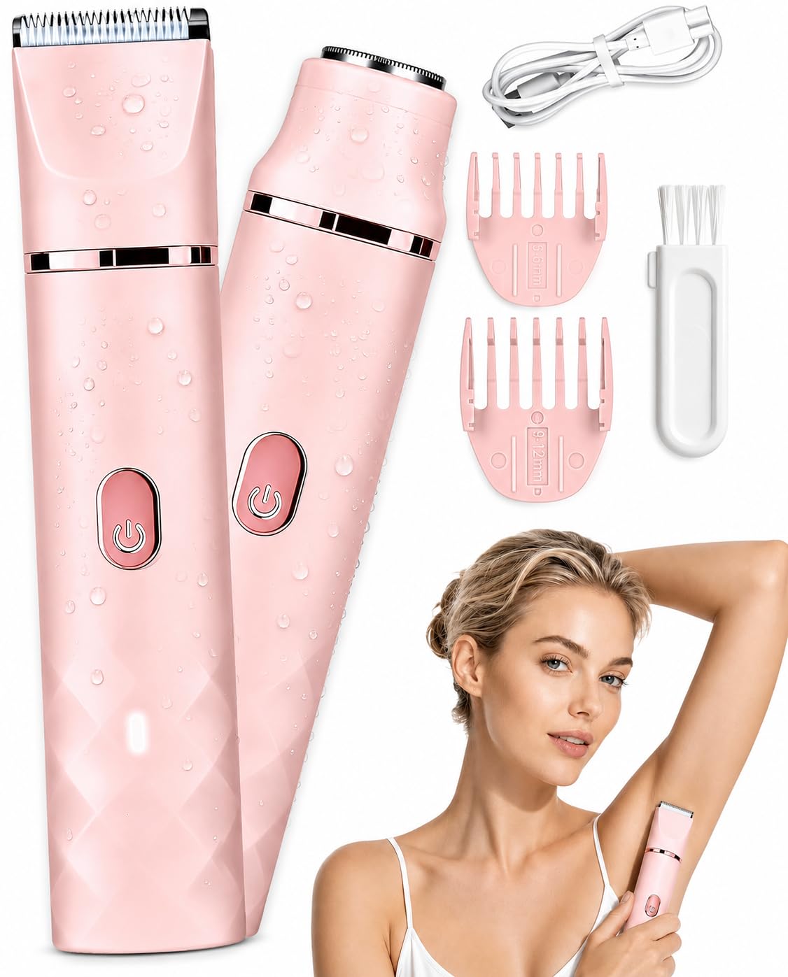 Bikini Trimmer for Women, 2-in-1 Electric Razor for Pubic Hair, IPX7 Waterproof Body Hair Trimmer with Gentle Ceramic Blade, Rechargeable Wet Dry Beauty and Personal Care Zcokail