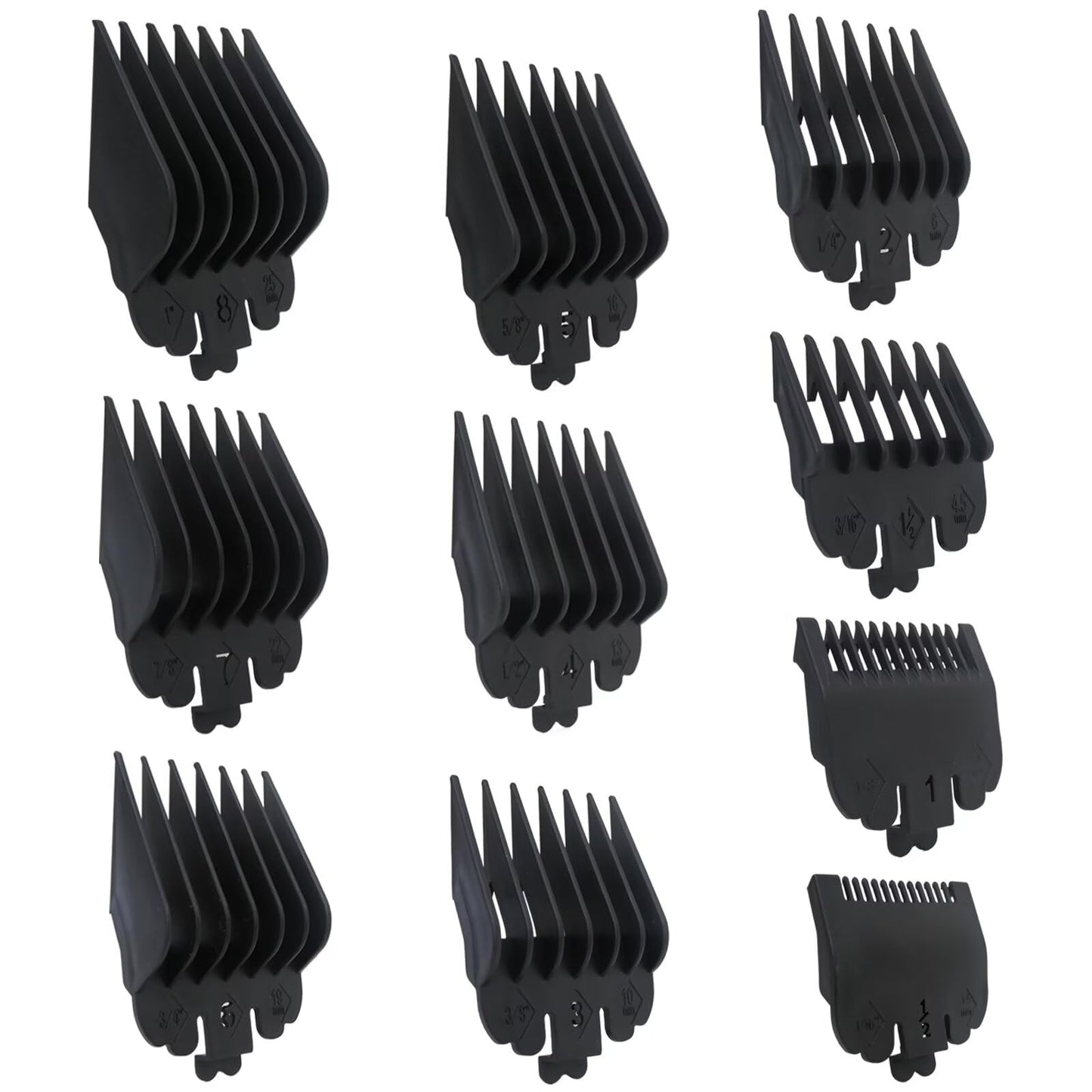 10 Pack Clipper Guards Set Replacement Fits for Conair HC224W/HC244NGBV/HCT242WR - 1/16" to 1", Black, by Vicue Beauty and Personal Care Vicue