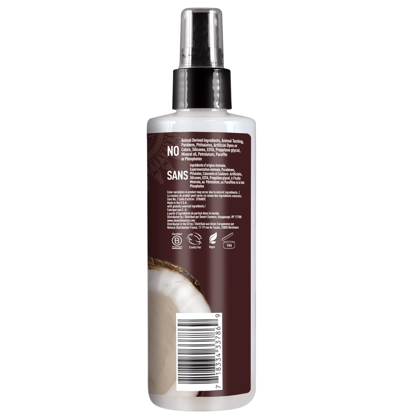 Desert Essence Coconut Hair Defrizzer & Heat Protector 8 fl oz - Gluten Free, Vegan, Cruelty Free - Coconut Oil & Jojoba Seed Extract - Protects Hair Beauty & Personal Care Desert Essence