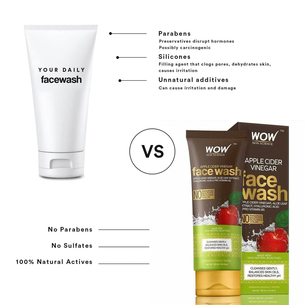 WOW Skin Science Apple Cider Vinegar Face Wash Gel - Deep Pore Cleansing For Smooth Skin,Helps Remove Blackheads- Daily Cleaner & Moisturizer Beauty & Personal Care WOW Skin Science