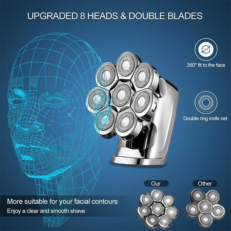 YQYBF Electric Razor for Men, Electric Shaver Bald Head Hair Clipper 8 Cutter Floating Razor Waterproof Metal Men's Rechargeable Hair Trimmer Beauty and Personal Care YQYBF