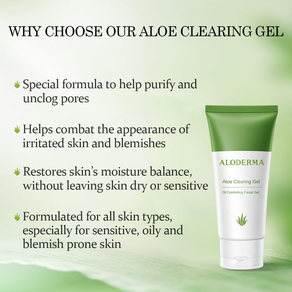 Aloderma Aloe Clearing Gel for Clear Complexion with 90% Organic AloeVera - Moisturizing, Oil Controlling Facial Lotion with Allantoin, Wintergreen Beauty & Personal Care Aloderma