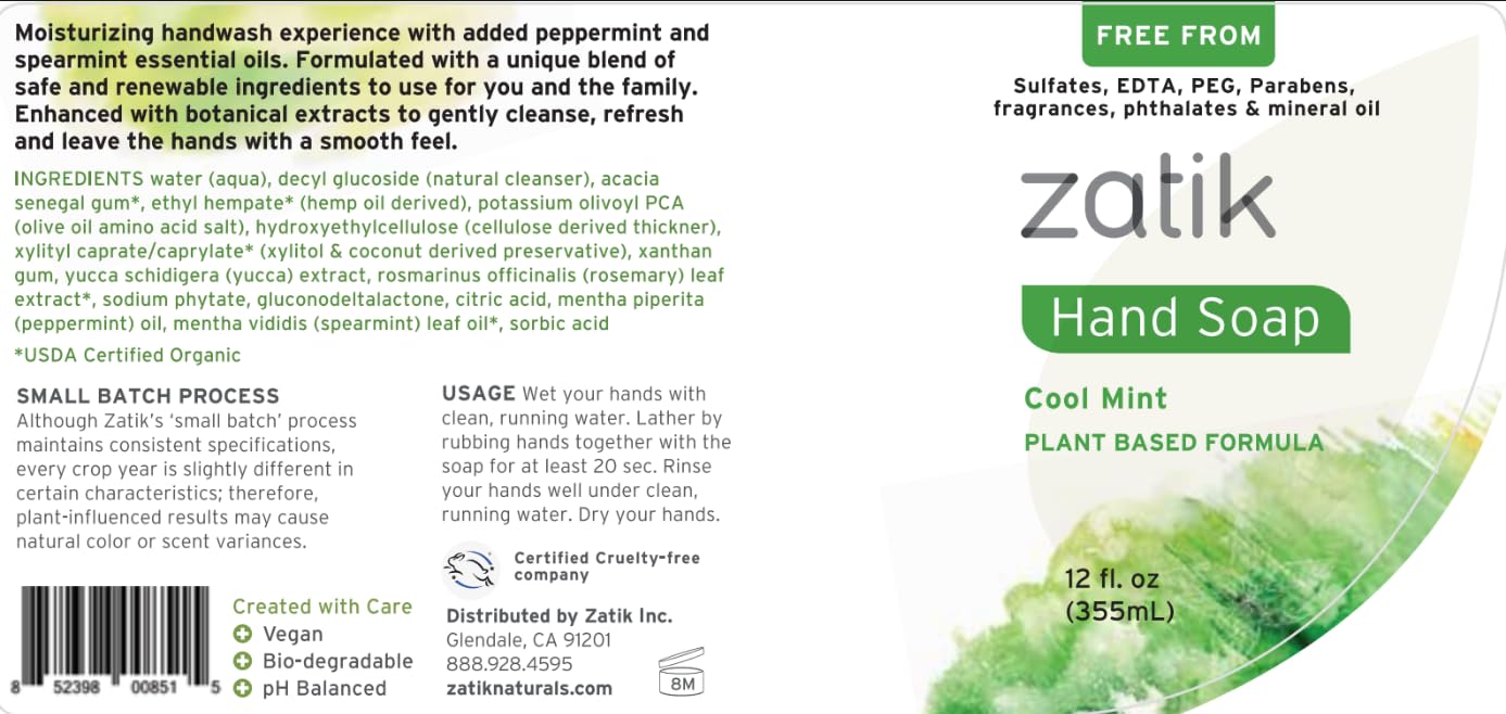 Zatik Naturals - Liquid Hand Soap with Cool Mint, Moisturizing Handwash, Grey Water Safe,12 fl oz (Pack of 6) Beauty & Personal Care Zatik