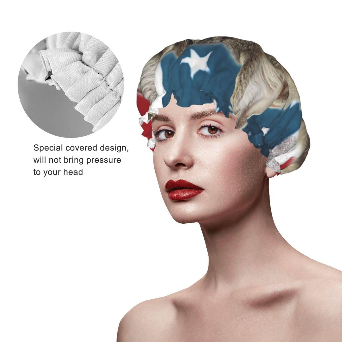 American Cat Usa Flag Shower Cap For Women Reusable Double Layers Bathing Bath Cap Hair Caps Waterproof Elastic Band Ladies Spa Salon Shower Hat Hair Beauty and Personal Care GDSHJKLW