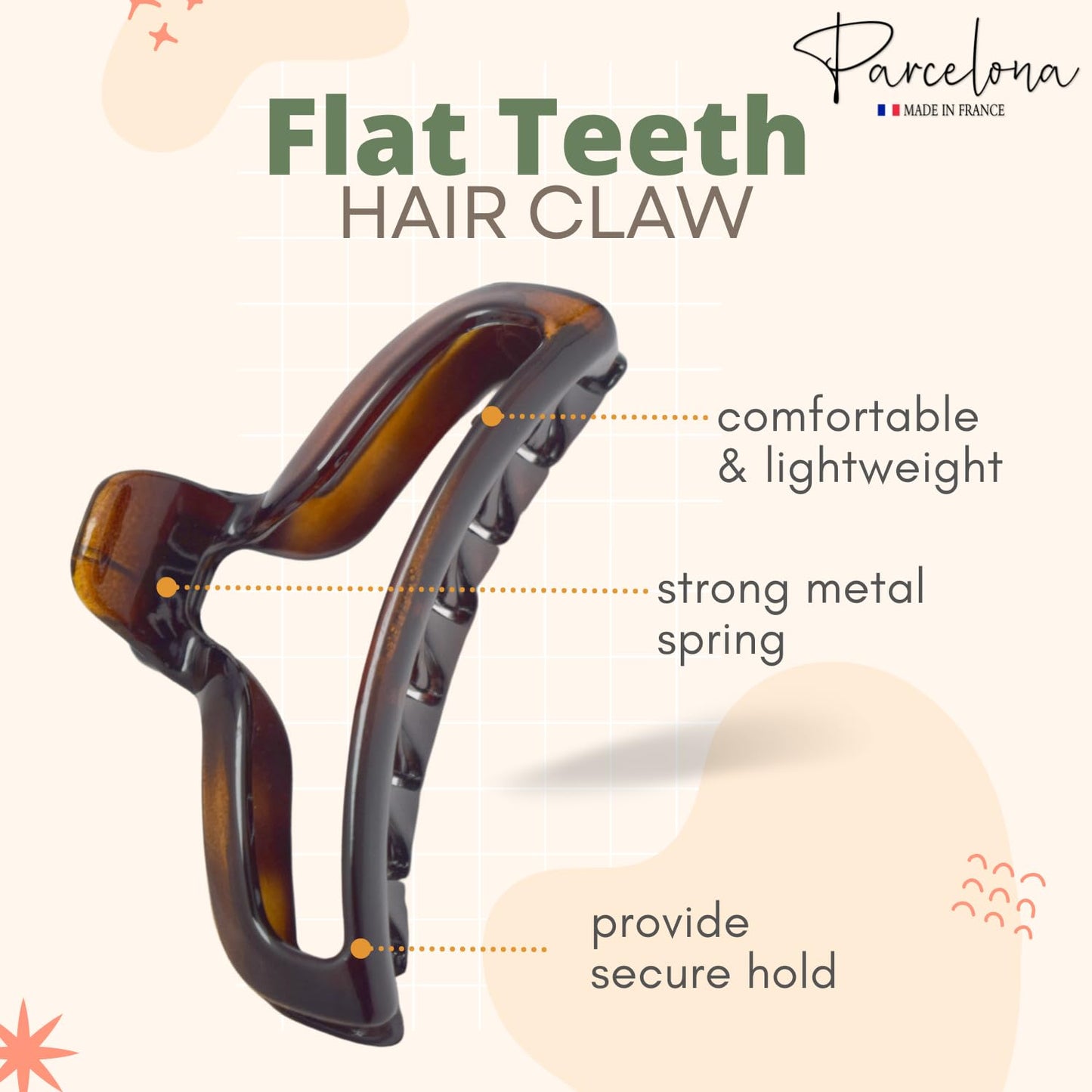 Parcelona French 4 Inch Large Tortoise Shell Flat Teeth Jaw Hair Claw Clip Clamp Clutcher Beauty & Personal Care Parcelona