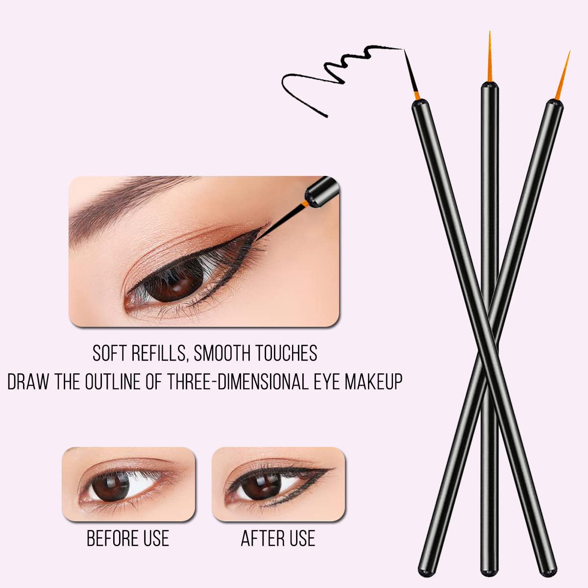 KINGMAS 100 Pack Eyeliner Brush, Disposable Ultra-fine Point Eyeliner Applicator Cosmetic Eye Wands Eye Liner Makeup Tool Beauty & Personal Care KINGMAS