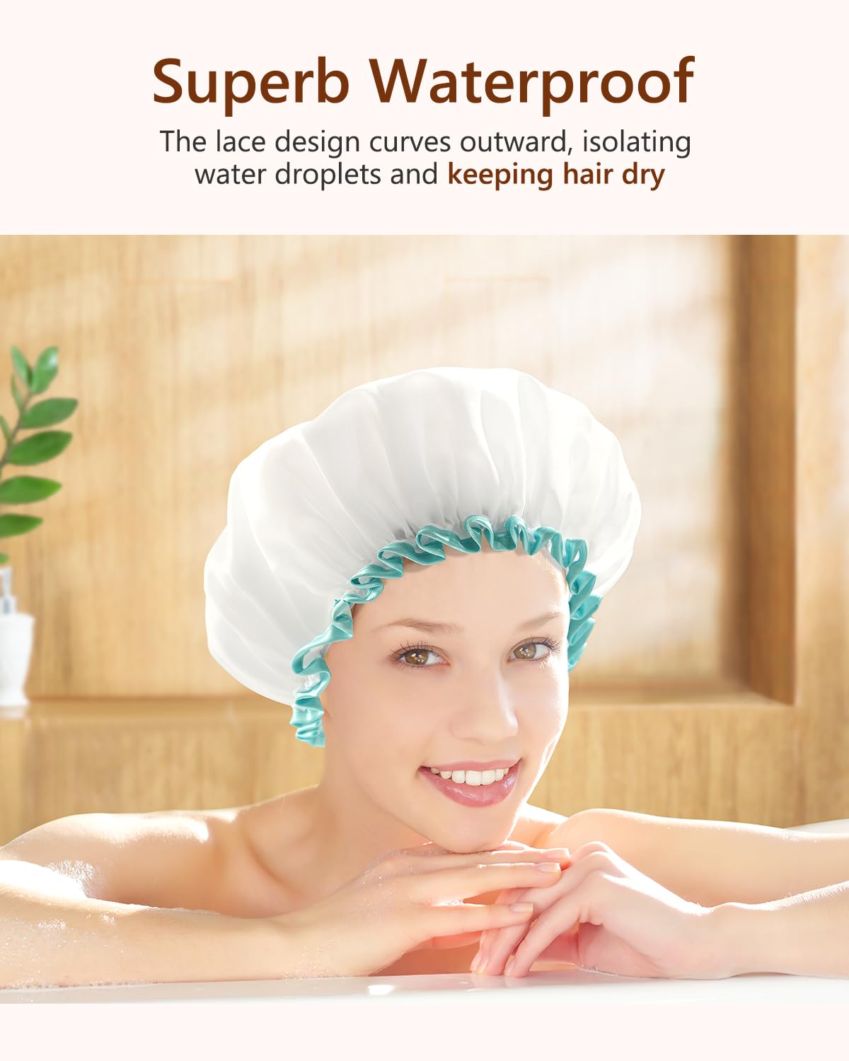 mikimini Shower Cap for Women and Girls,Reusable,Waterproof, Washable, Cute and Soft,White Beauty & Personal Care mikimini