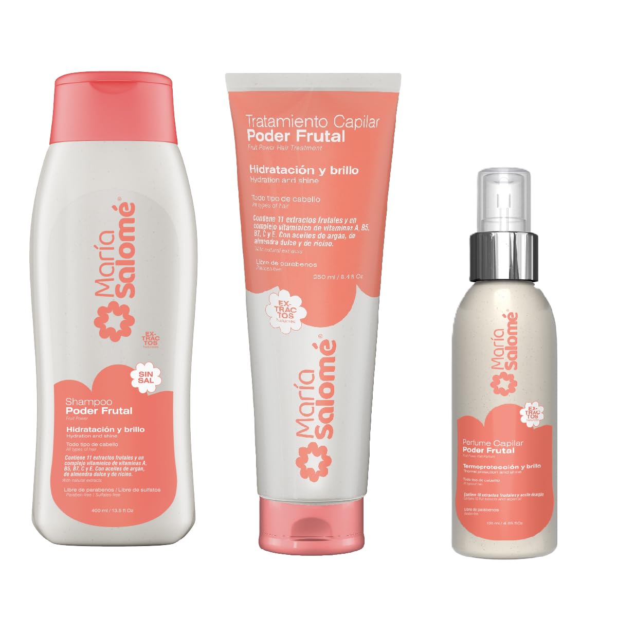 María Salomé Poder Frutal 3-Piece Hair Care Set, Shampoo 400ml, Treatment 250ml, Hair Perfume 120ml, Hydration and Shine, Sulfate Free Beauty & Personal Care Maria Salome