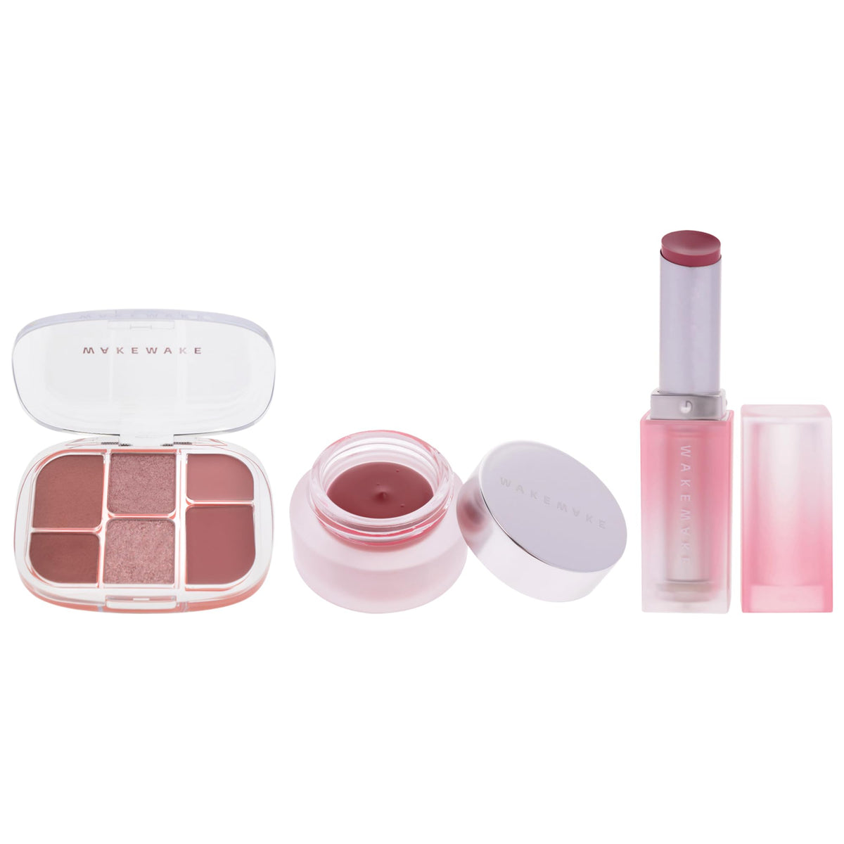 Wakemake Kit by Wakemake for Women - 3 Pc Kit 0.22oz Makeup - 02 Lasy Rose, 0.15oz Makeup - 05 India Rose, 0.12oz Lipstick - 06 Moon Away