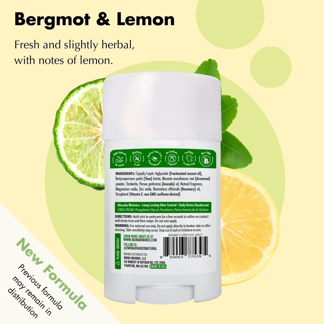 MONA BRANDS All Natural Deodorant For Women & Men - For Sensitive Skin - No Aluminum or Baking Soda - (BERGAMOT LEMON 1.76 Oz) Beauty and Personal Care MONA