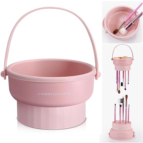 Makeup Brush Cleaner Mat 3 in 1 Silicone Makeup Brush Cleaner Bowl Cosmetic Brushes Cleaning Tool Organizer for Storage and Air Drying (Pink) Beauty & Personal Care GOLIKEE