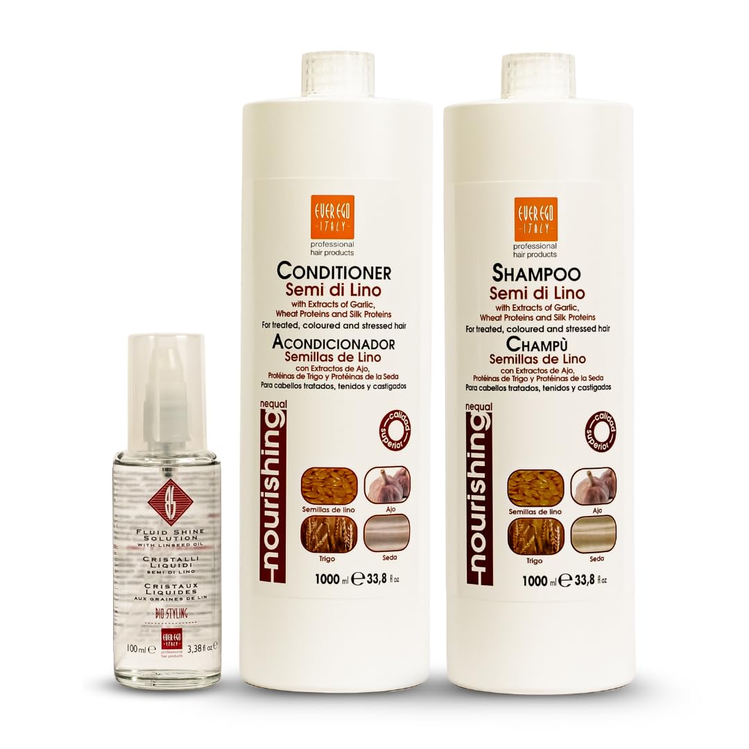 Ever Ego Semi De Lino Shampoo 33.8oz + Conditioner 33.8oz + Fluid 3.38oz Beauty & Personal Care Ever Ego Italy