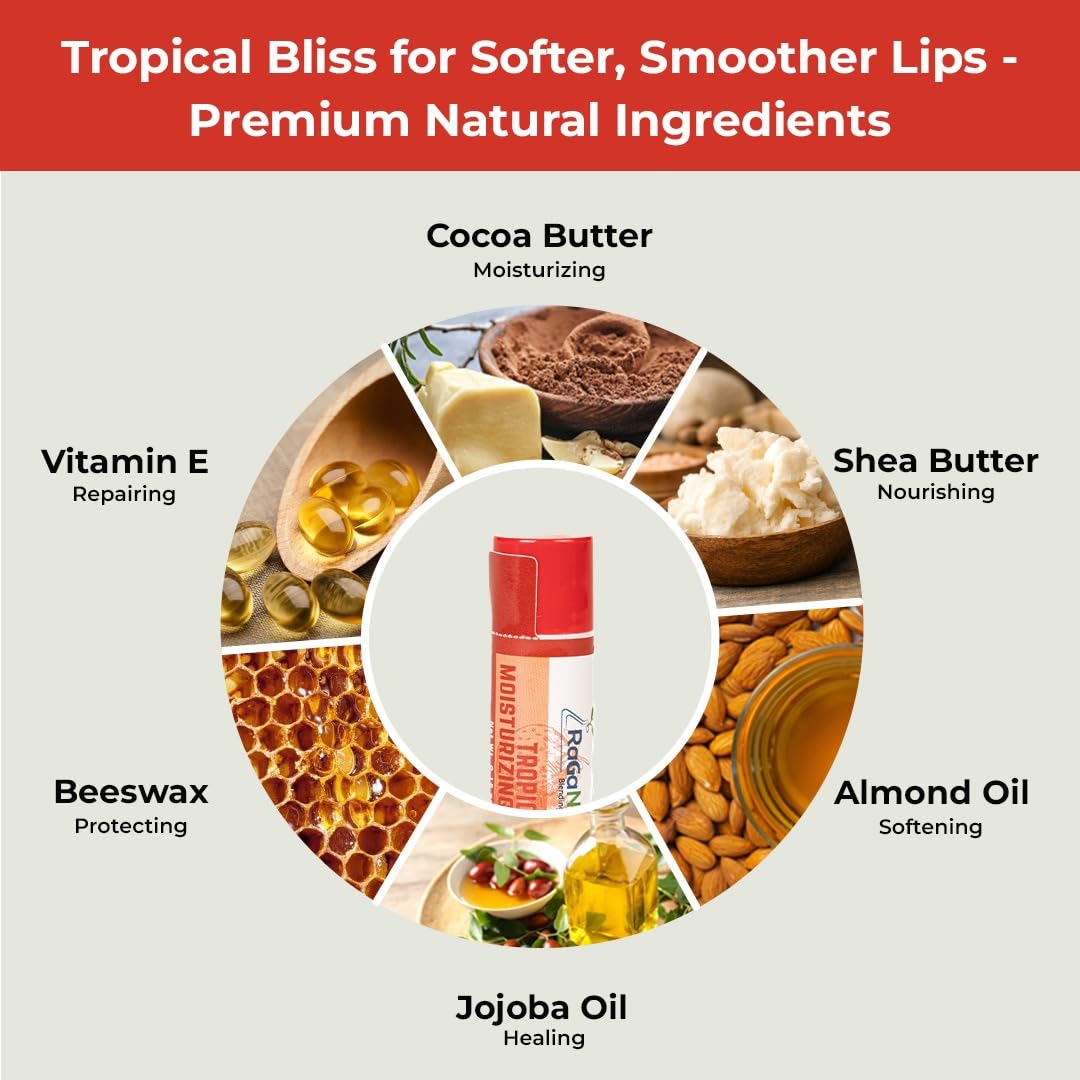 RaGaNaturals All Natural Tropical Moisturizing Lip Balm, Nourishing Lip Care For All Day Hydration, 100% Natural, Handmade with Love in USA Beauty & Personal Care RaGaNaturals