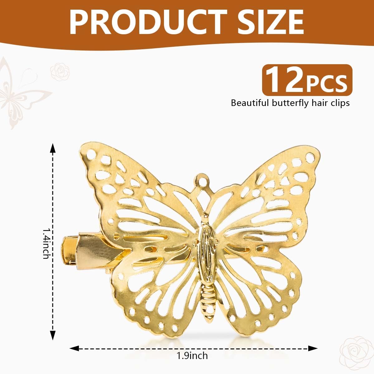 OBTANIM Butterfly Hair Clips, 12 Pcs Cute Metal Butterfly Hair Claw Pins Barrettes Accessories for Girls and Women (Gold) Beauty & Personal Care OBTANIM