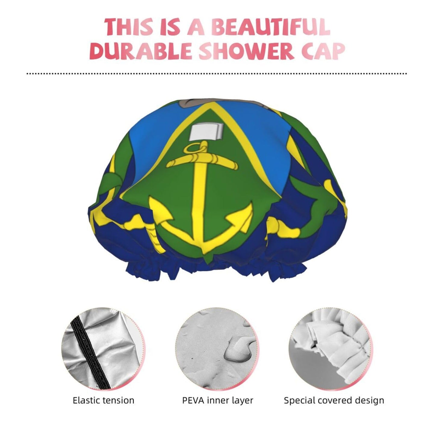 Pitcairn Islands Flag Prints Shower Cap Double Layer Lined Waterproof Bathing Shower Hat Beauty and Personal Care Hayyett