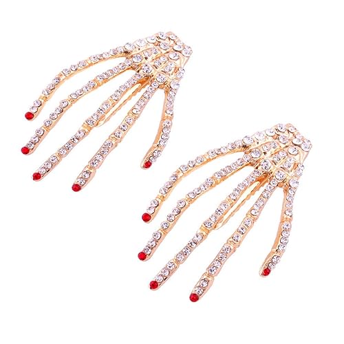 2Pcs Alloy Rhinestone Skeleton Claws Skull Hand Hair Clip Hairpin Zombie Punk Horror Bobby Claw Barrette Fashion Hair Accessories For Women Cosplay Beauty & Personal Care Suoirblss