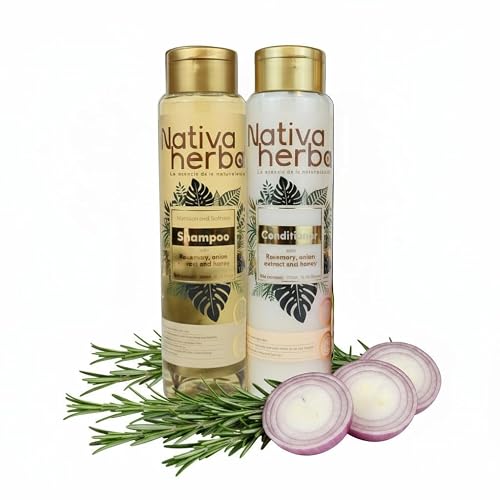 Nativa Herbal Rosemary and Onion Shampoo & Conditioner - Hair Growth and Anti Hair Loss Set, Organic 18.5 fl oz Each, Strengthens Roots, Restores Beauty & Personal Care Nativa herbal