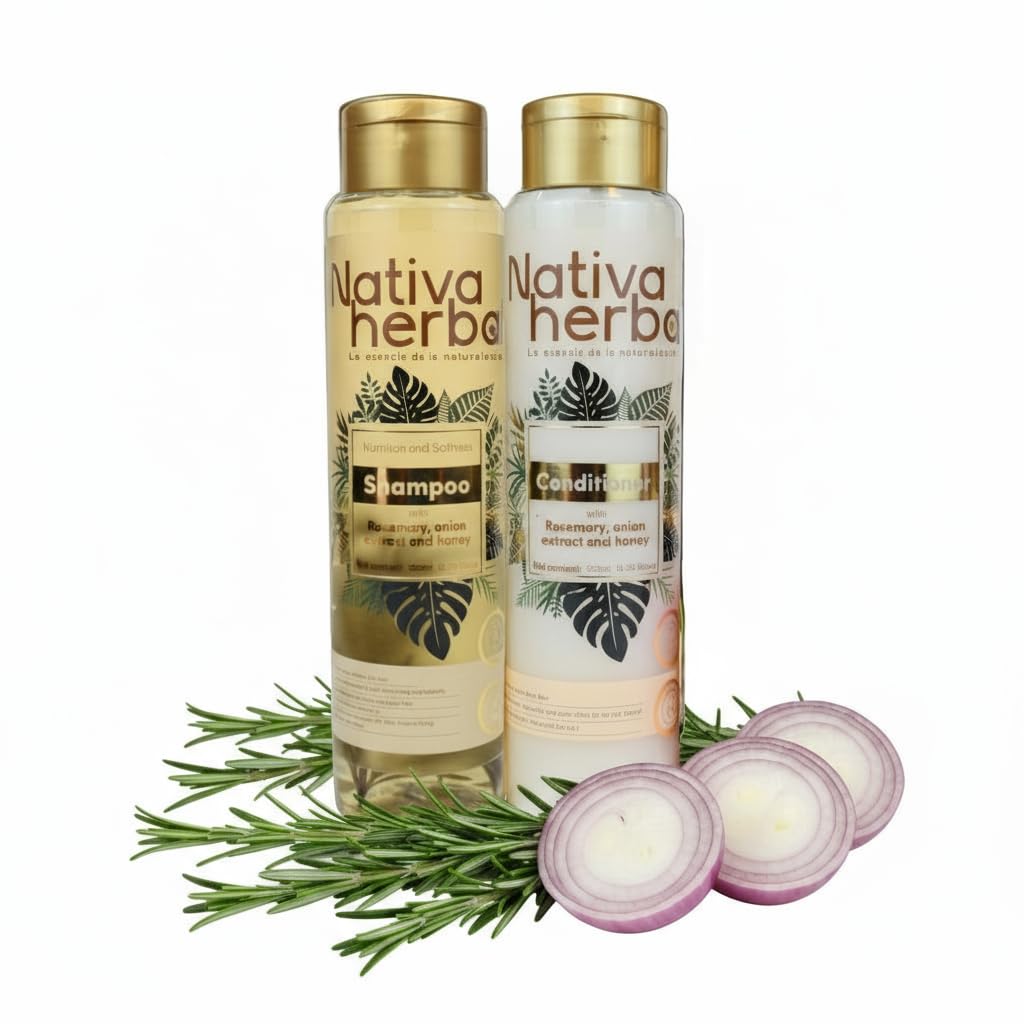 Nativa Herbal Rosemary and Onion Shampoo & Conditioner - Hair Growth and Anti Hair Loss Set, Organic 18.5 fl oz Each, Strengthens Roots, Restores Beauty & Personal Care Nativa herbal