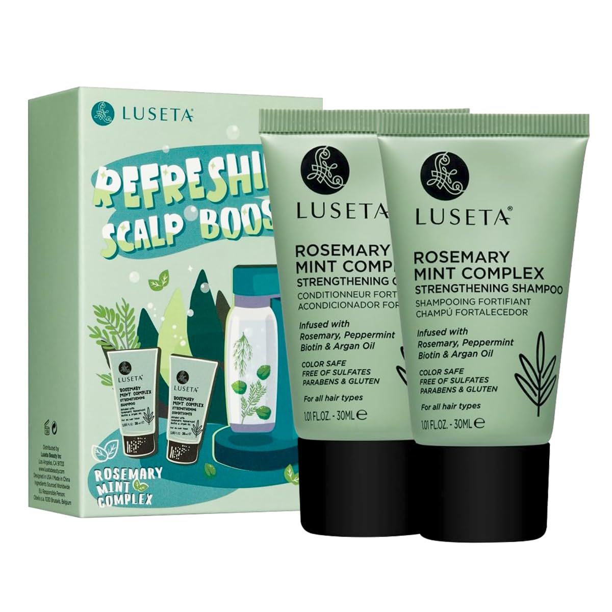Luseta Rosemary Mint Tavel Shampoo and Conditioner Set Mini Size Strengthen and Nourish Thinning Hair Reduce Frizz for Women and Men 2 x 1.01oz Beauty & Personal Care L LUSETA