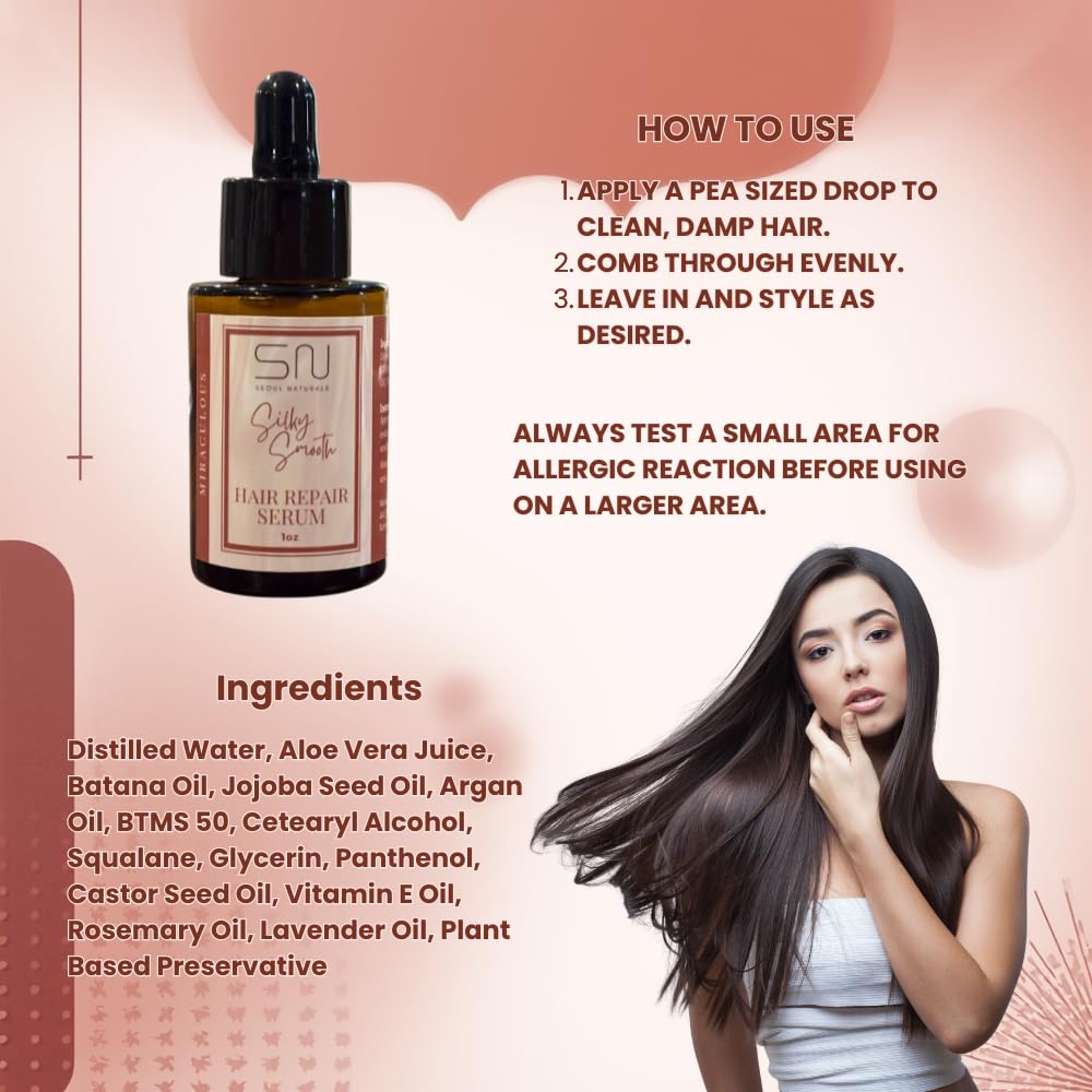 Seoul Naturals Silky Smooth Hair Repair Serum with Batana Oil, Squalane, and Panthenol, 1 oz Beauty & Personal Care Seoul Naturals