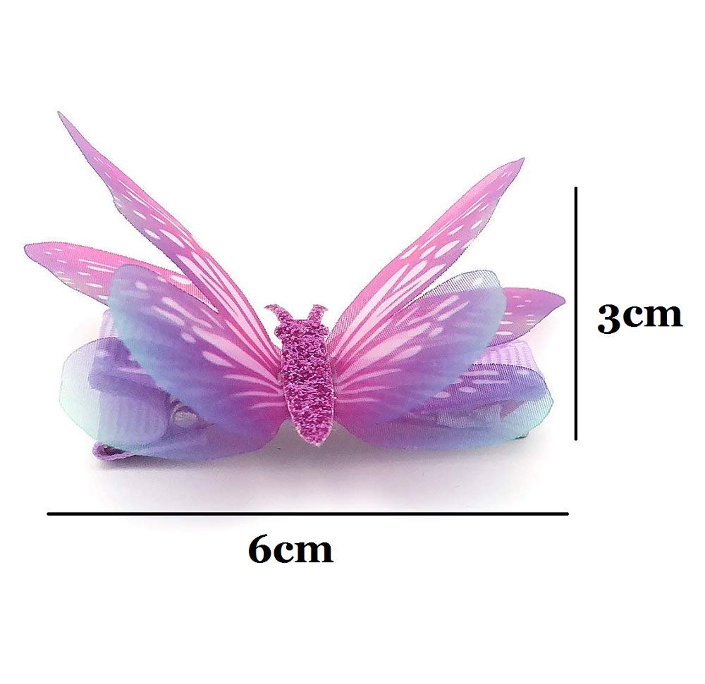Liasun 6Pcs/pack 3D Colorful Organza Butterfly Hair Clips - Chiffon Fairy Wings - Ribbon Wrapped Clips 0.4Inch Barrettes Hair Accessories Beauty & Personal Care Liasun