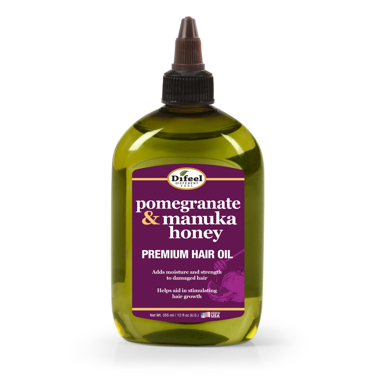 Difeel Elevated Pomegranate & Manuka Honey Premium Hair Oil 12 oz. - Growth Stimulating, Moisturizing & Strengthening Hair Oil for Dry, Damaged Hair Beauty & Personal Care Difeel