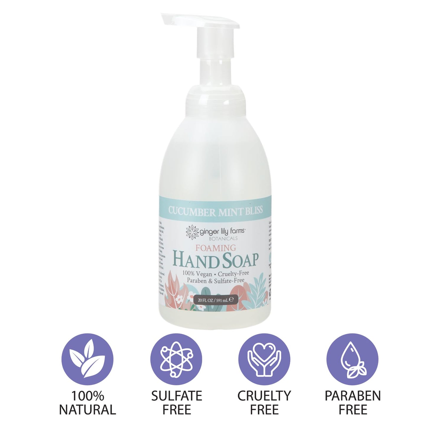 Ginger Lily Farms Botanicals All-Purpose Foaming Hand Soap Refill, 100% Vegan & Cruelty-Free, Cucumber Mint Bliss Scent, 20 Fl Oz (Pack of 8) Beauty & Personal Care Ginger Lily Farms