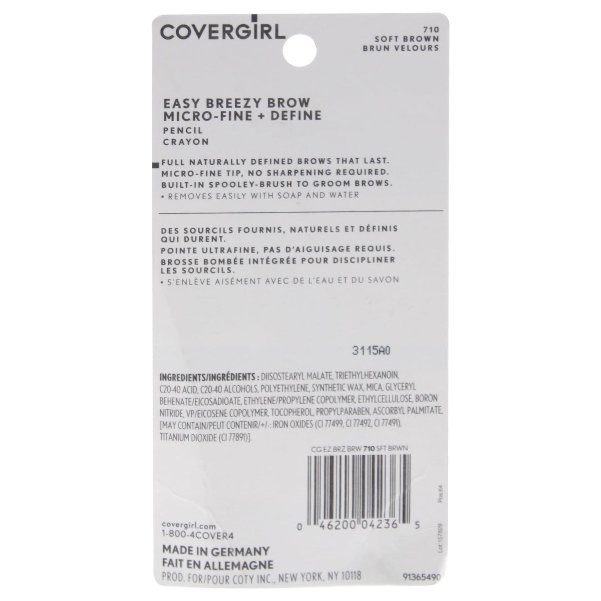 COVERGIRL Easy Breezy Brow Micro-Fine and Define Pencil, Soft Brown, 0.03 Pound , Brown Eyebrow Pencil, No Sharpening Needed, Built in Spoolie, Safe… Beauty & Personal Care COVERGIRL