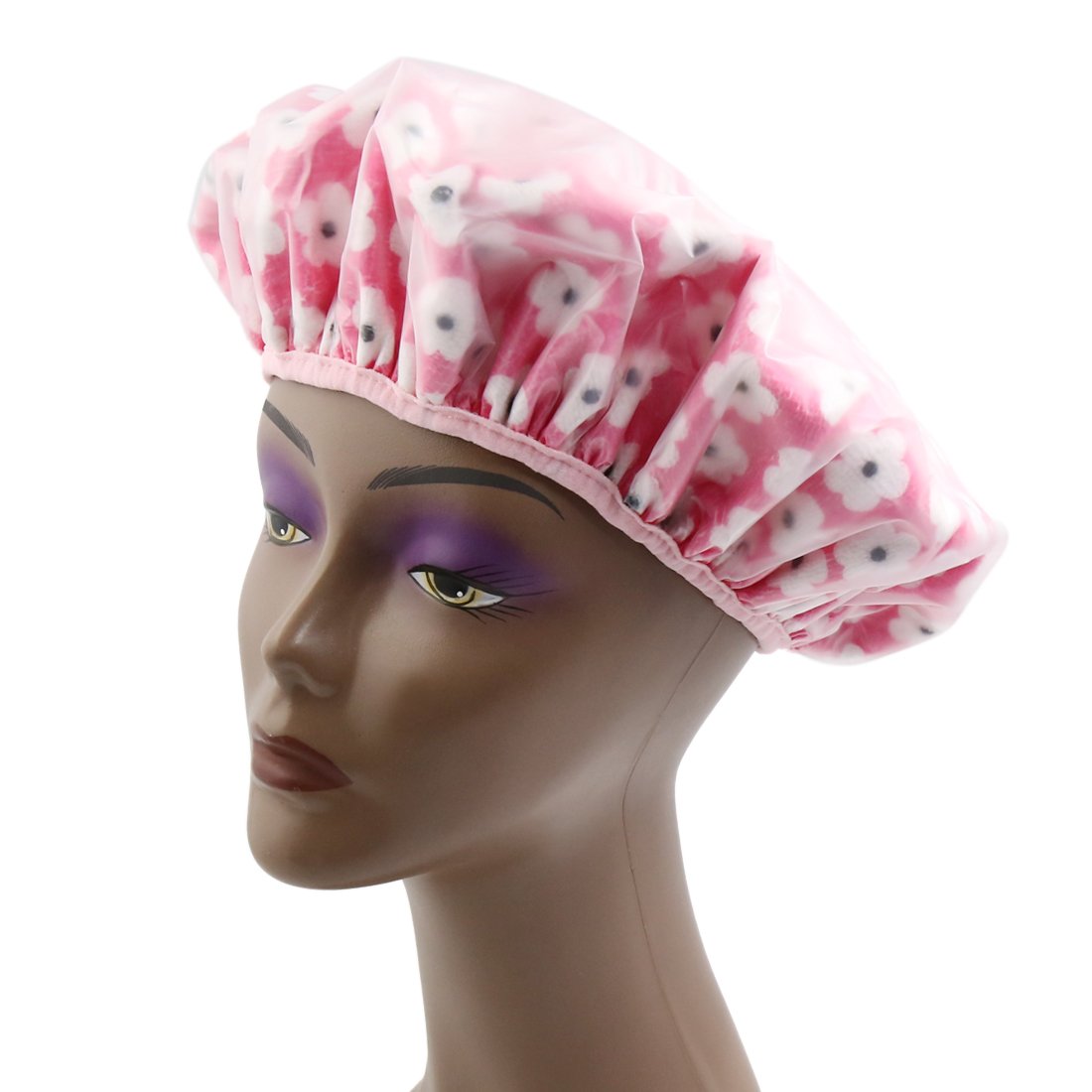 Ruilogod Plum Flower Printing Dual Layers Waterproof Shower Bath Salon Hair Cap Hat (id: 0ab f26 69d 050 dbb Beauty and Personal Care Ruilogod