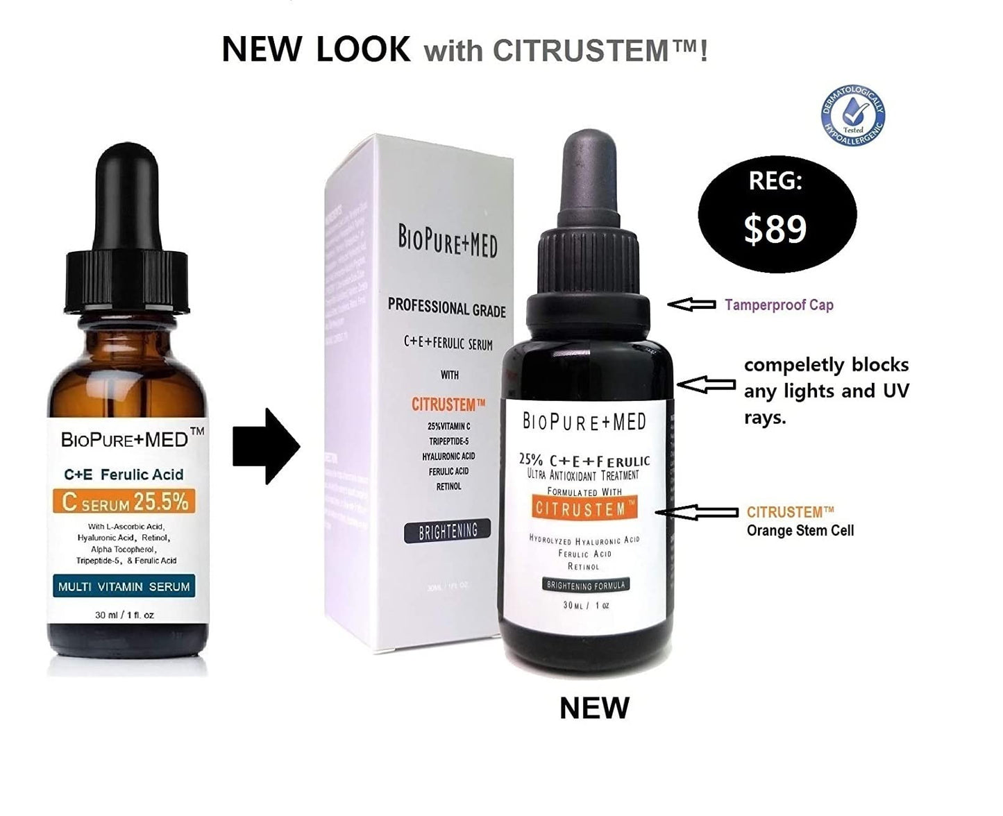 BioPureMED 25% Vitamin CE+Ferulic Acid Serum for Face: Anti Wrinkle Serum Retinol 22, Hyaluronic Acid Best Organic Korean Skin Care Vitamin C Beauty & Personal Care STEMBOTANY
