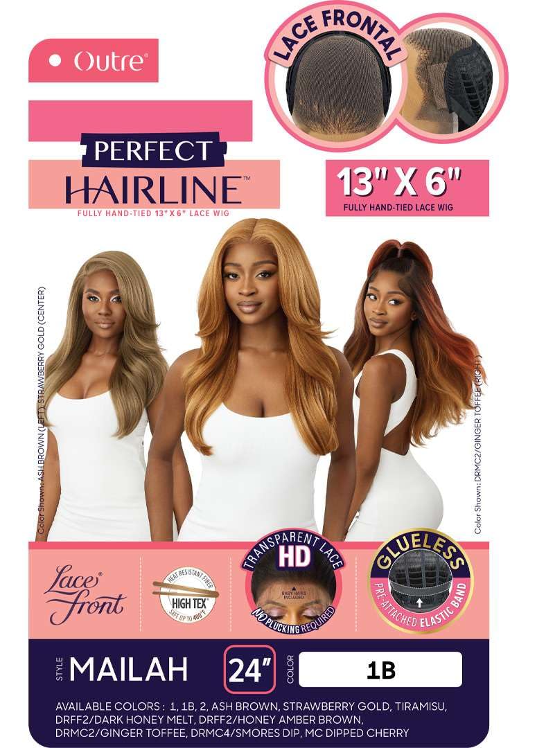 Outre Lace Front Wig - Perfect Hair line 13X6 - Mailah (OFF BLACK 1B)
