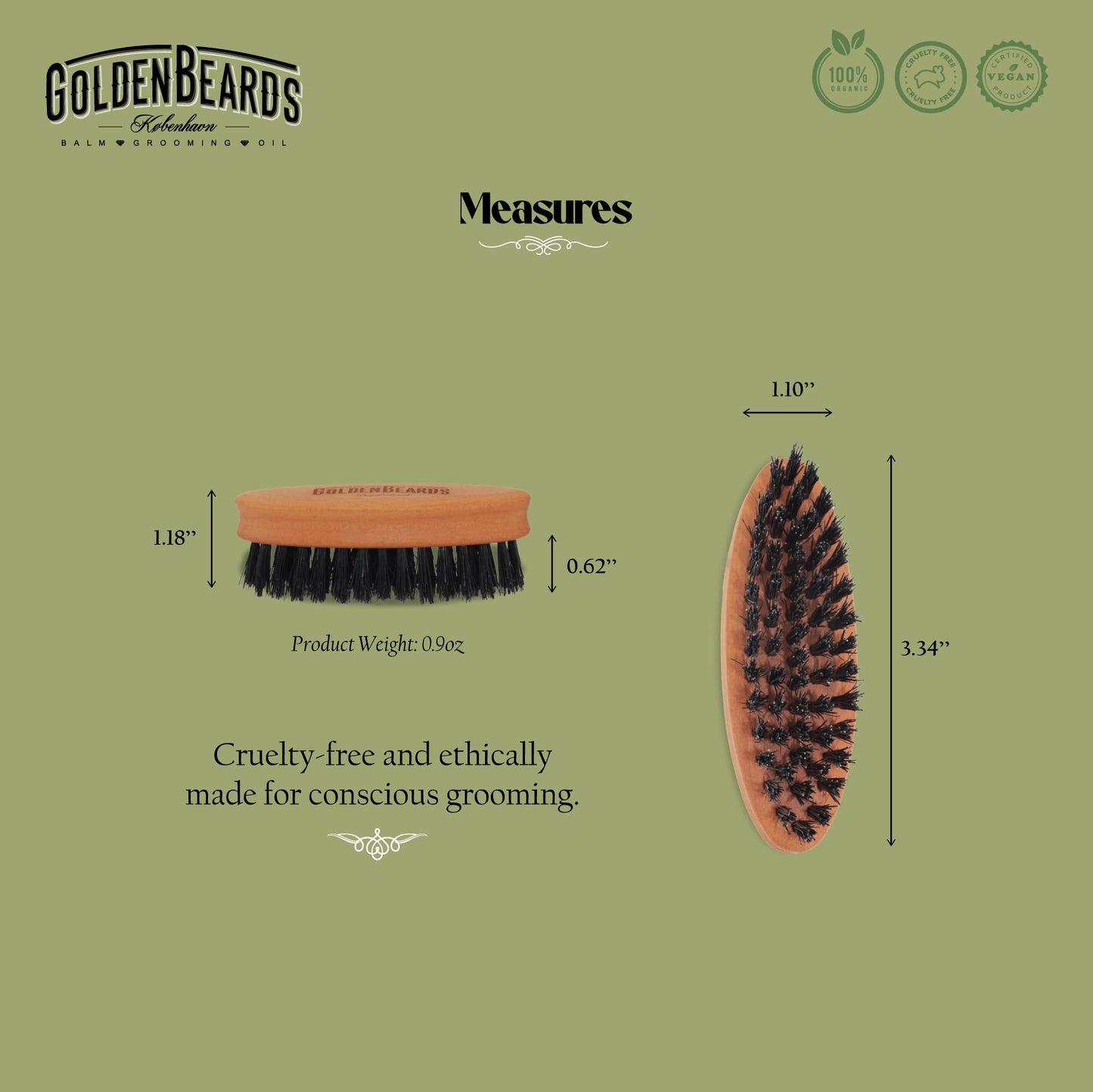 Golden Beards Travel Beard Brush - Pear Tree Wood Handle & Natural Boar Bristles - Compact Grooming Tool That Fits in Your Bag, Perfect for Beard Beauty and Personal Care Golden Beards Kobenhavn BALM GROOMING OIL