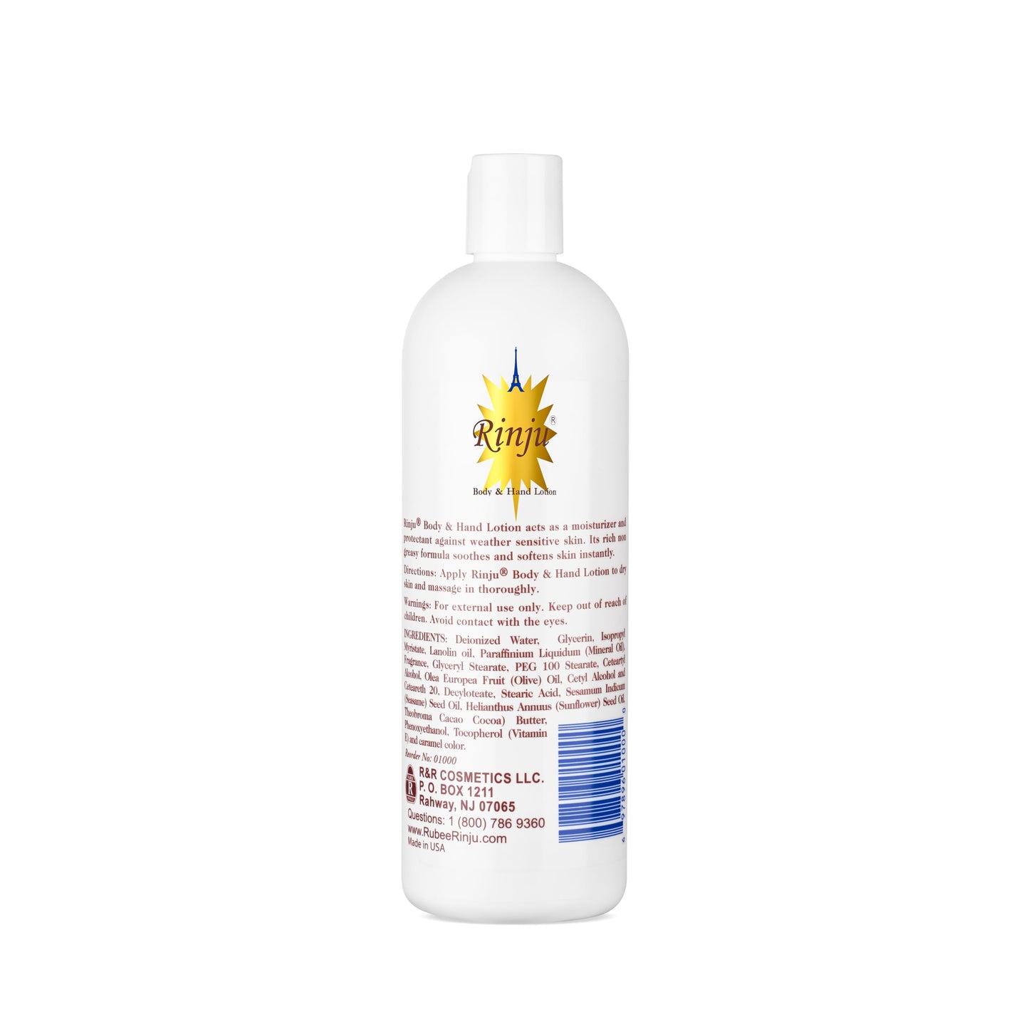 Rinju Body & Hand Lotion - Non-Greasy Lotion for Women & Men - 16 oz Cacao Butter Lotion for Extremely Dry Skin - Vitamin E Moisturizer For Extremely Beauty & Personal Care Rinju