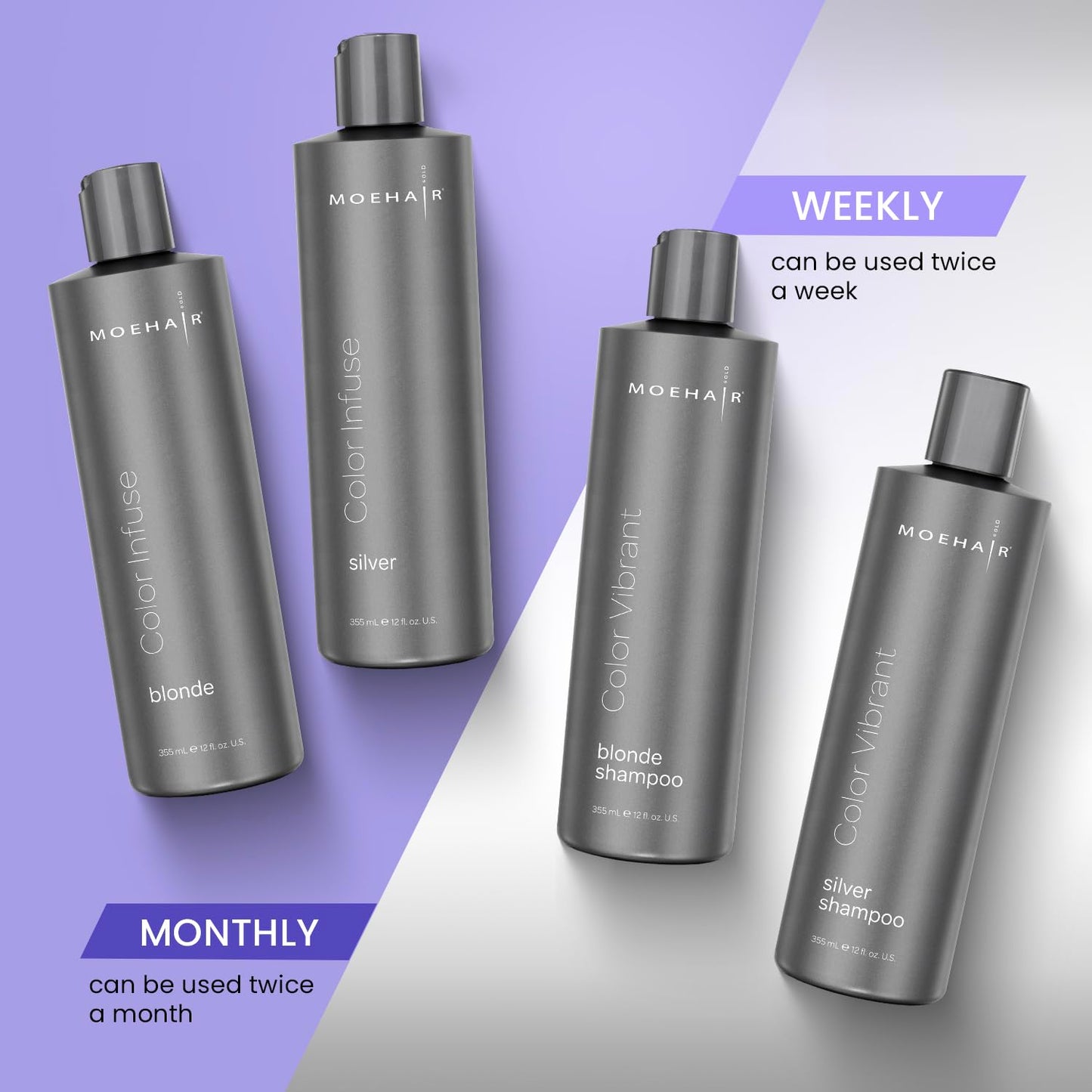 MOEHAIR Color Infuse Silver - 12 Fl. Oz | Purple Toner for Silver, Gray & White Hair | Neutralizes Unwanted Brassiness | Salon-Grade Hair Toner Beauty & Personal Care MOEHAIR