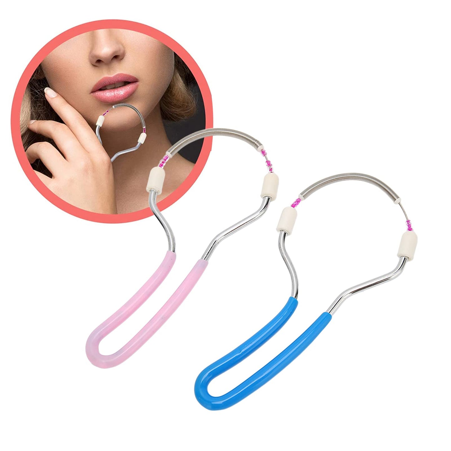 Spring Facial Hair Remover, Threading Hair Removal Manual Face Epilator Coil Hair Removal Portable Handheld Stainless Steel with Handle for Women Beauty and Personal Care Tiiyee