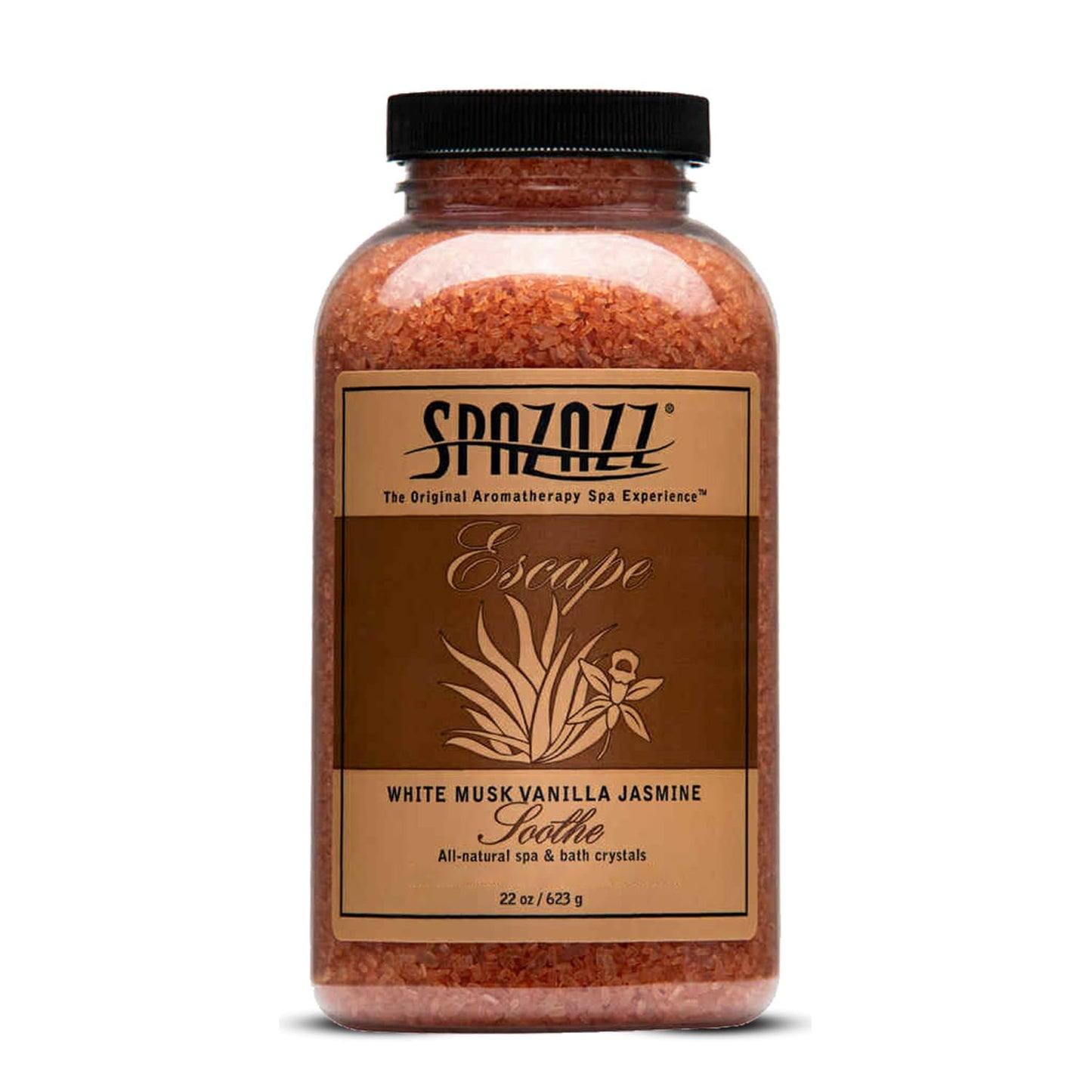Spazzaz Escape Hot Tub & Spa Bath Salt Aromatherapy Crystals - 22oz White Musk Vanilla Jasmine Scented Bath Salts - Mineral Soaking Salts for Relaxing Beauty and Personal Care Spazazz
