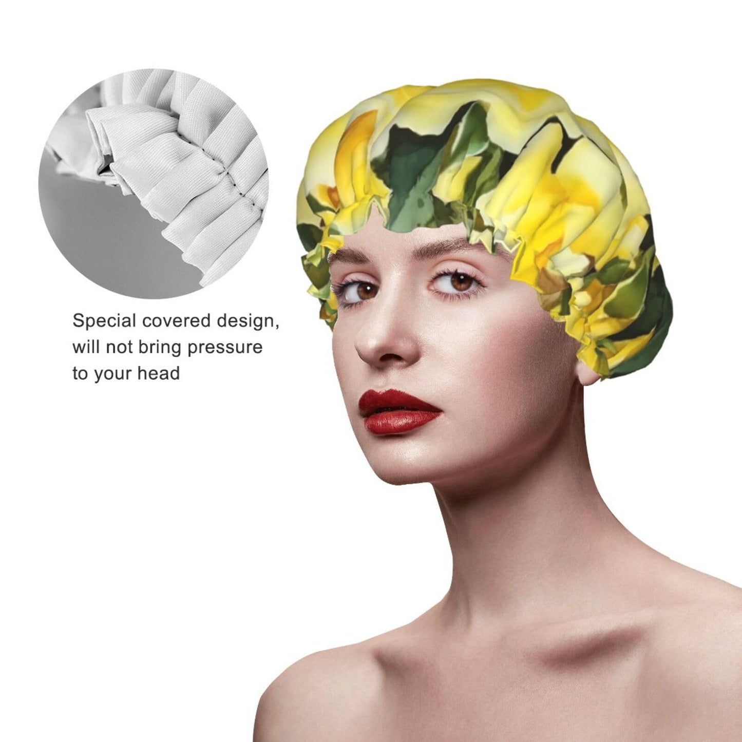 Yellow Rose Shower Cap for Women Men Large Reusable Shower Bonnet Double-Layer Waterproof Bath Caps Elastic Band Hair Hat for All Hairstyles Beauty and Personal Care BWLHJKE