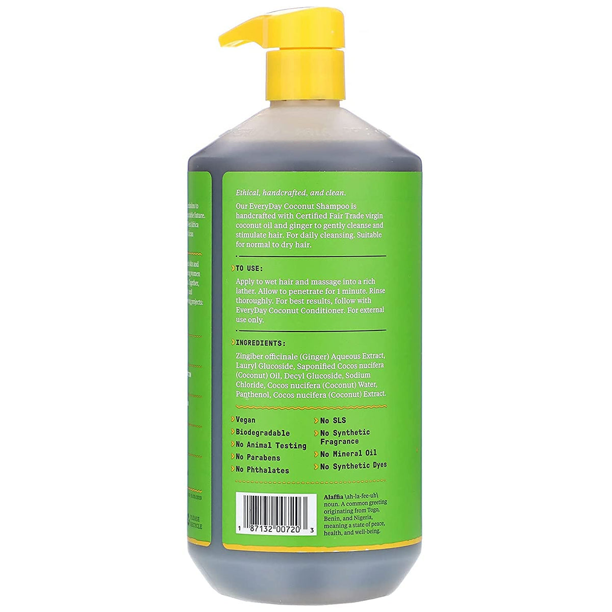 Alaffia EveryDay Coconut Shampoo - Normal to Dry Hair, Helps Gently Clean Scalp and Hair of Impurities with Ginger and Coconut Oil, Fair Trade, Purely