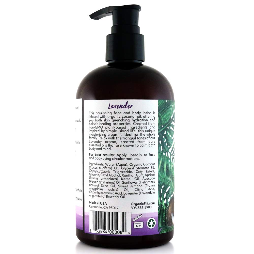 Coco Fiji Face & Body Lotion Infused With Coconut Oil | Lotion for Dry Skin | Moisturizer Face Cream & Massage Lotion for Women & Men | Lavender 12 Beauty & Personal Care Organic Fiji