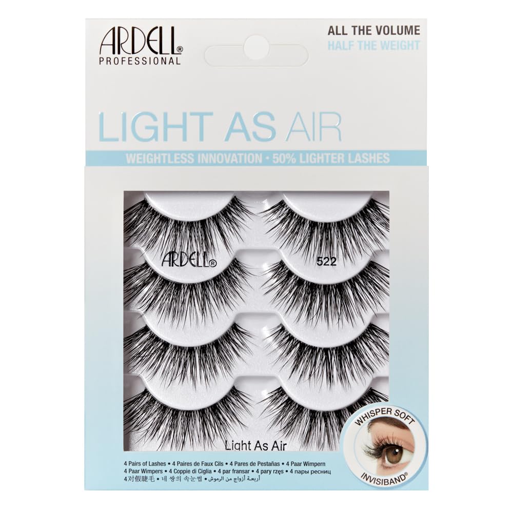 Ardell Light as Air 522 Lashes - Ultra Lightweight False Eyelashes, Comfortable Fit, 4 Pairs Pack