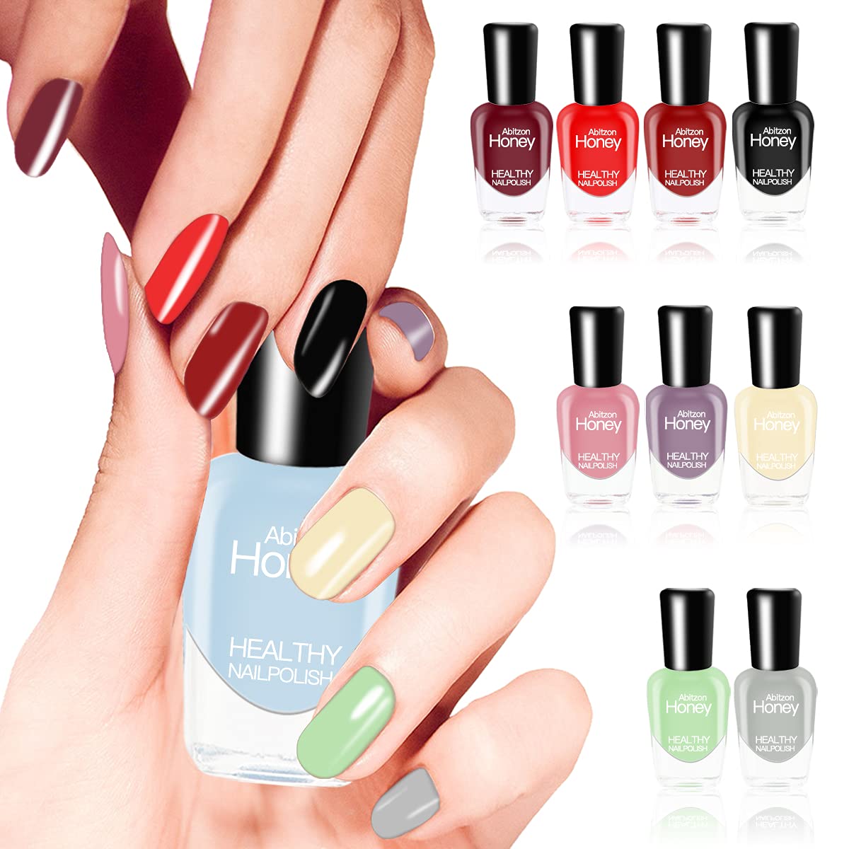 Abitzon New Nail Polish Set (10 Bottles) Non-Toxic Eco-Friendly Easy Peel Off and Quick Dry Water Based Nail Polish Beauty & Personal Care Abitzon