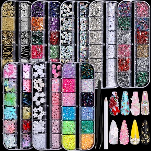 FANDAMEI Nail Charms, Nail Rhinestones Kit with 8 Boxes of Nail Gems, Bedazzling Kit for Nails, Colorful Clear Flatback Rhinestones, Charms Y2K Beauty and Personal Care Fandamei Default Title