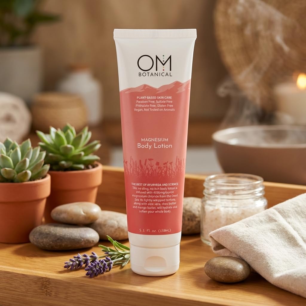 OM Botanical Magnesium Body Lotion | No Sting, No Itch | Ultra-Hydrating Organic Body Butter & Magnesium Cream for Hands, Feet & Body | Beauty & Personal Care OM Botanical