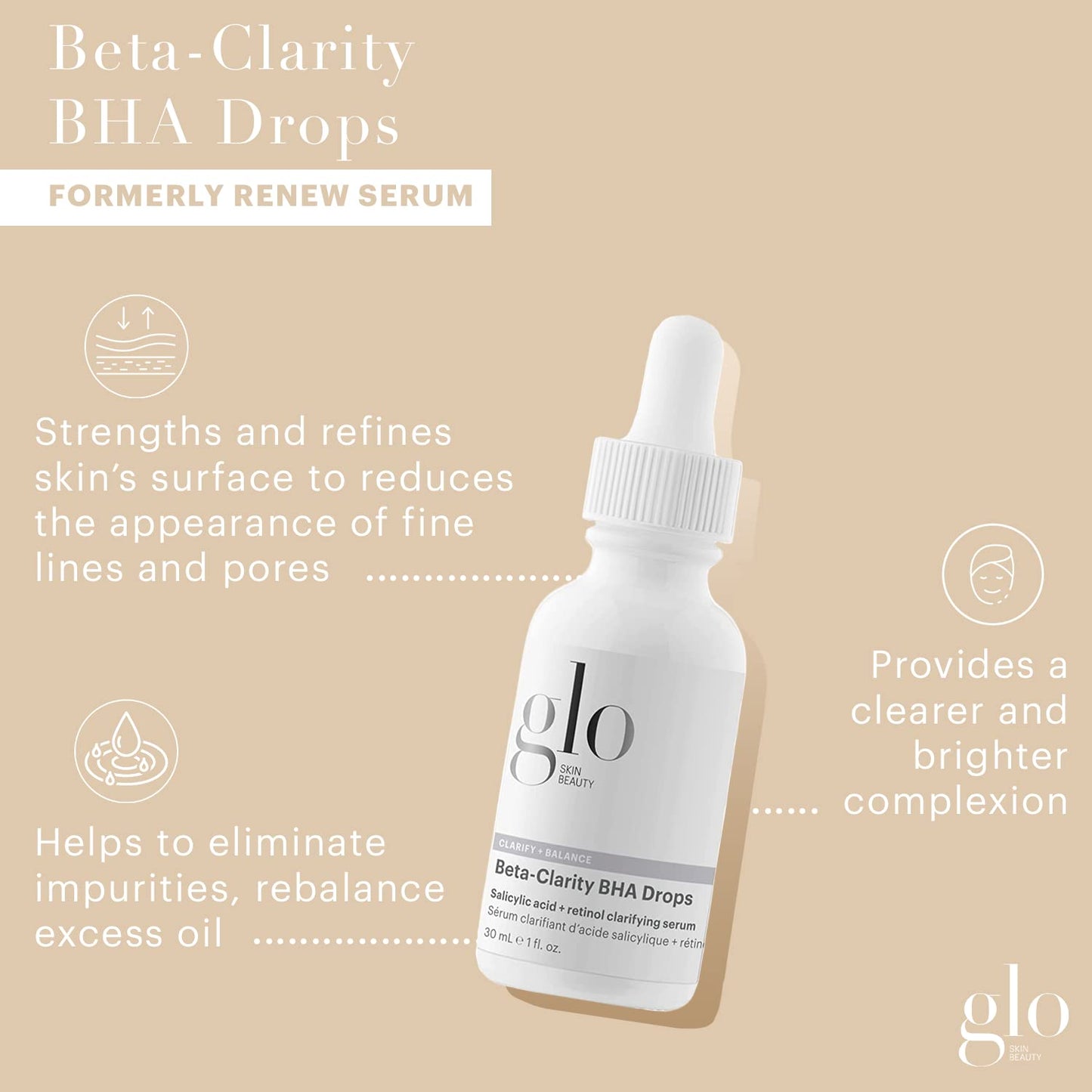 Glo Skin Beauty Beta-Clarity BHA Drops - Salicylic Acid + Retinol Clarifying Serum, Helps Refine & Rebalance for a Clearer, Brighter Complexion (1 Fl Beauty & Personal Care Glo Skin Beauty