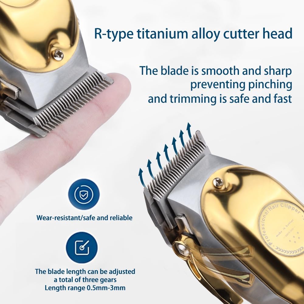 GLESVOWIO Pro Hair Clipper Professional Electric Rechargeable Men's Shaver Barber Trimmer Machine(Gold) Beauty and Personal Care GLESVOWIO