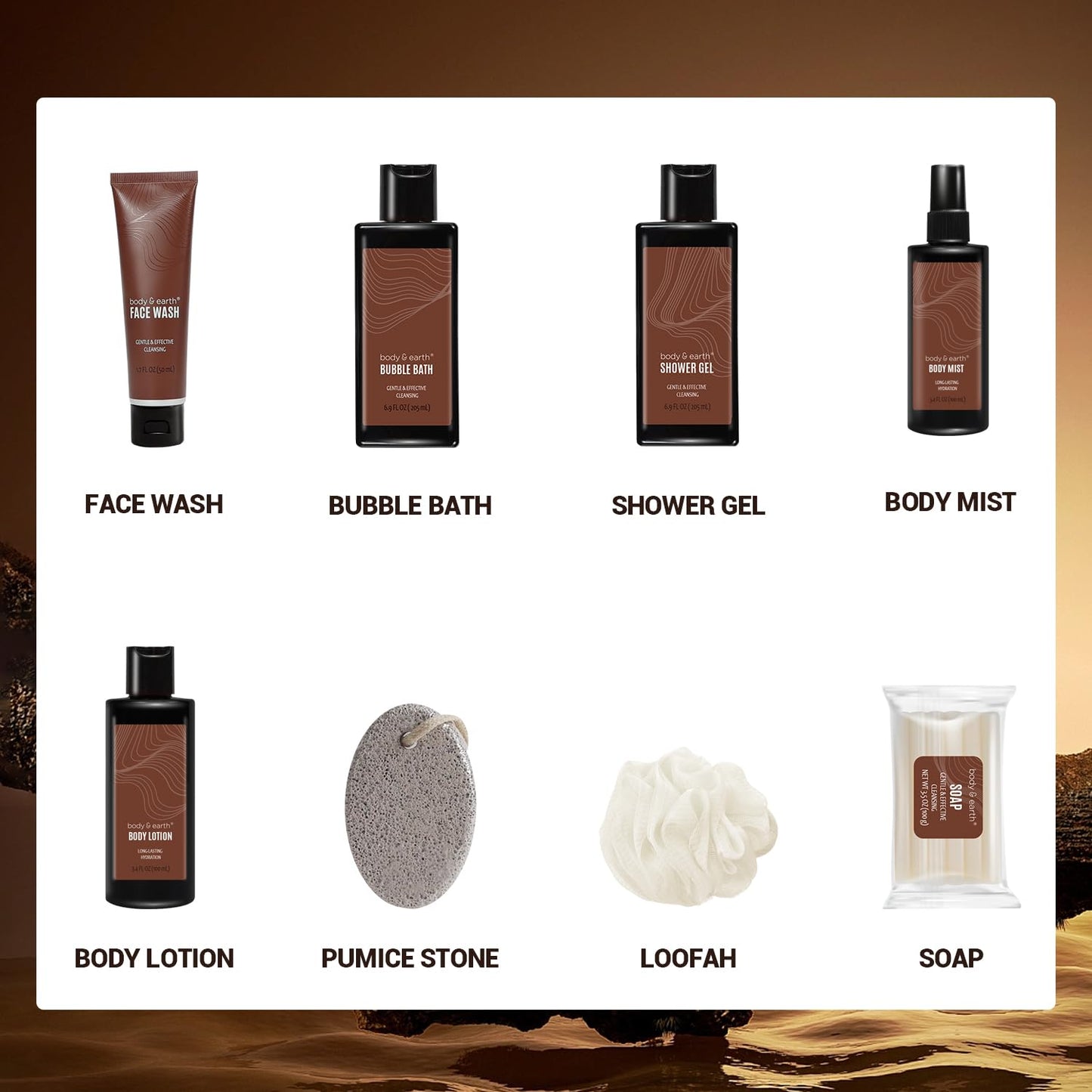 Body & Earth Gift Baskets for Men 8pc Sandalwood Scented Mens Lotion Gifts for Him Care Package for Men Christmas Gifts for Husband Bath Set Gift Sets Beauty and Personal Care BODY & EARTH